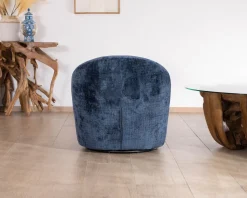 Petit fauteuil d'appoint design épuré en tissu bleu nuit 