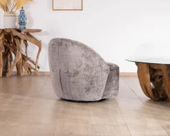 Petit fauteuil pivotant esprit chauffeuse contemporaine en tissu bouclette gris cendré "Marylin"