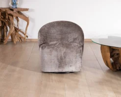 Petit fauteuil pivotant esprit chauffeuse contemporaine en tissu bouclette gris cendré "Marylin"