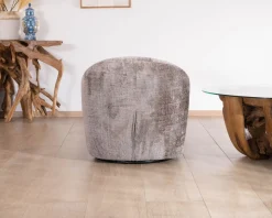 Petit fauteuil pivotant esprit chauffeuse contemporaine en tissu bouclette gris cendré 