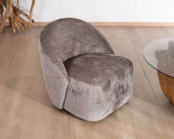 Petit fauteuil pivotant esprit chauffeuse contemporaine en tissu bouclette gris cendré 