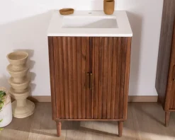 Petit meuble sous vasque en manguier foncé 