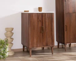 Petit meuble sous vasque en manguier foncé 