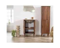 Petit meuble sous vasque en manguier foncé 