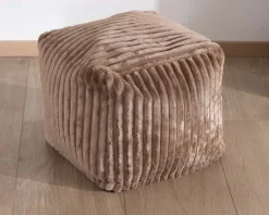 Petit pouf carré en velours camel 
