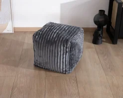 Petit pouf cubique en velours côtelé gris bleuté "Lizard"