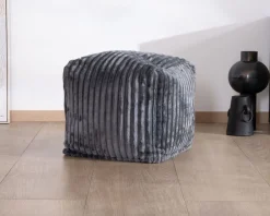 Petit pouf cubique en velours côtelé gris bleuté 