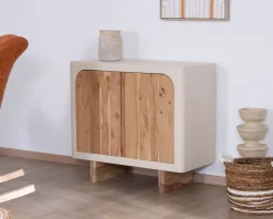 Petit rangement design en acacia naturel et finition aspect béton sablé "Miona"