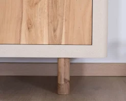 Petit rangement design en acacia naturel et finition aspect béton sablé 