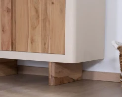 Petit rangement design en acacia naturel et finition aspect béton sablé 