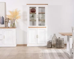 Petit vaisselier blanc en acacia avec portes vitrées "Trégastel"
