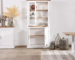 Petit vaisselier blanc en acacia avec portes vitrées "Trégastel"