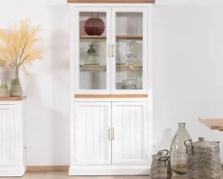 Petit vaisselier blanc en acacia avec portes vitrées 