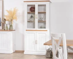 Petit vaisselier blanc en acacia avec portes vitrées 