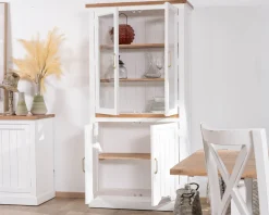 Petit vaisselier blanc en acacia avec portes vitrées 