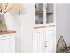 Petit vaisselier blanc en acacia avec portes vitrées 