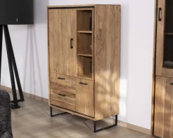Petit vaisselier en acacia avec portes, niches et tiroirs "Baltik" style industriel