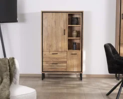 Petit vaisselier en acacia avec portes, niches et tiroirs 