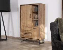 Petit vaisselier en acacia avec portes, niches et tiroirs 