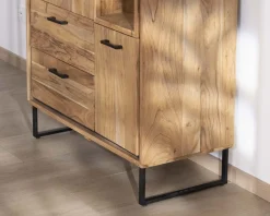 Petit vaisselier en acacia avec portes, niches et tiroirs 