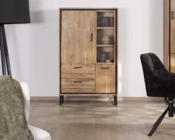 Petit vaisselier en acacia avec portes, niches et tiroirs 