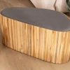 Petite banquette en bois de teck recyclé et tissu gris "Foster"