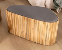 Petite banquette en bois de teck recyclé et tissu gris "Foster"