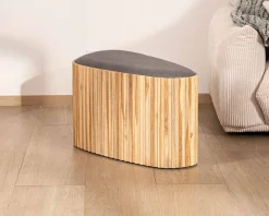 Petite banquette en bois de teck recyclé et tissu gris "Foster"