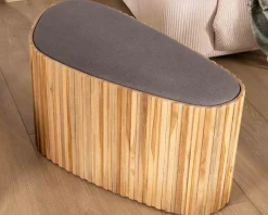 Petite banquette en bois de teck recyclé et tissu gris 