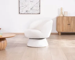 Petite chauffeuse tournante 360° en tissu chenillé blanc "Ladoga"