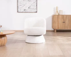 Petite chauffeuse tournante 360° en tissu chenillé blanc 