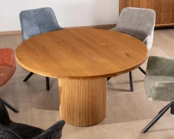 Petite table ronde 130 cm et pied central cannelé style rétro 