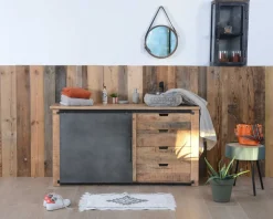 Petite vitrine murale style industriel métal, bois massif, verre "Black Cook"
