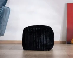 Pouf carré en velours côtelé anthracite "Lizard" esprit cosy chic