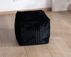 Pouf carré en velours côtelé anthracite "Lizard" esprit cosy chic