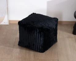 Pouf carré en velours côtelé anthracite 