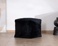 Pouf carré en velours côtelé anthracite 