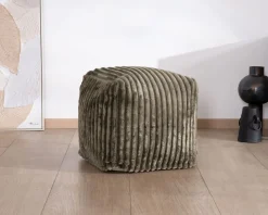 Pouf cubique en velours côtelé kaki "Lizard"