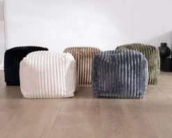 Pouf cubique en velours côtelé kaki "Lizard"
