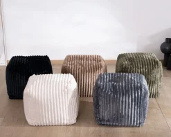 Pouf cubique en velours côtelé kaki 