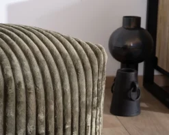 Pouf cubique en velours côtelé kaki 