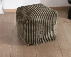 Pouf cubique en velours côtelé kaki 