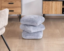 Pouf design pivotant en tissu tramé bleu glacier à reflets lumineux « Flow » esprit scandinave