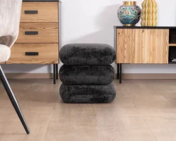 Pouf « Flow » tournant à trois niveaux en tissu tramé gris anthracite au toucher doux
