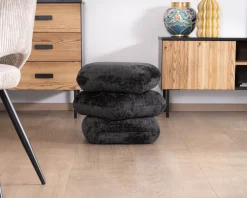 Pouf « Flow » tournant à trois niveaux en tissu tramé gris anthracite au toucher doux