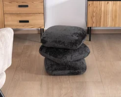 Pouf « Flow » tournant à trois niveaux en tissu tramé gris anthracite au toucher doux
