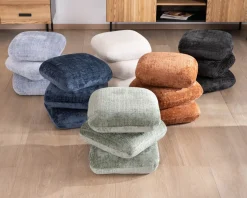 Pouf moderne pivotant « Flow » en tissu tramé bleu nuit finition satinée forme organique