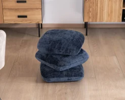 Pouf moderne pivotant « Flow » en tissu tramé bleu nuit finition satinée forme organique