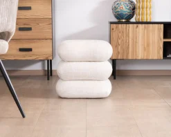 Pouf pivotant « Flow » style contemporain en tissu tramé écru à reflets soyeux
