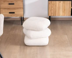 Pouf pivotant « Flow » style contemporain en tissu tramé écru à reflets soyeux